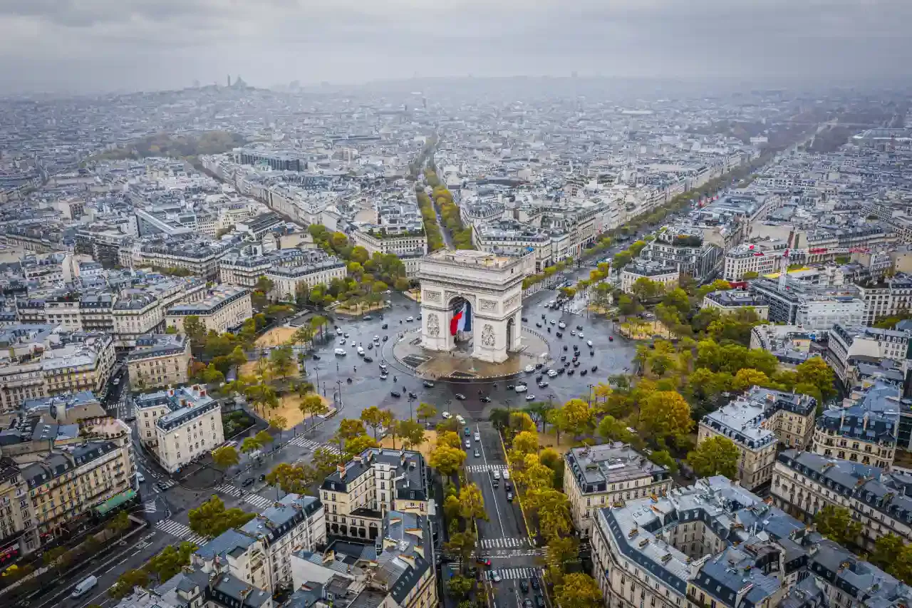 Aerial view of the Arc de Triomphe