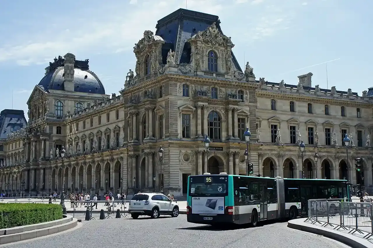 Articulated bus near Louvre Museum