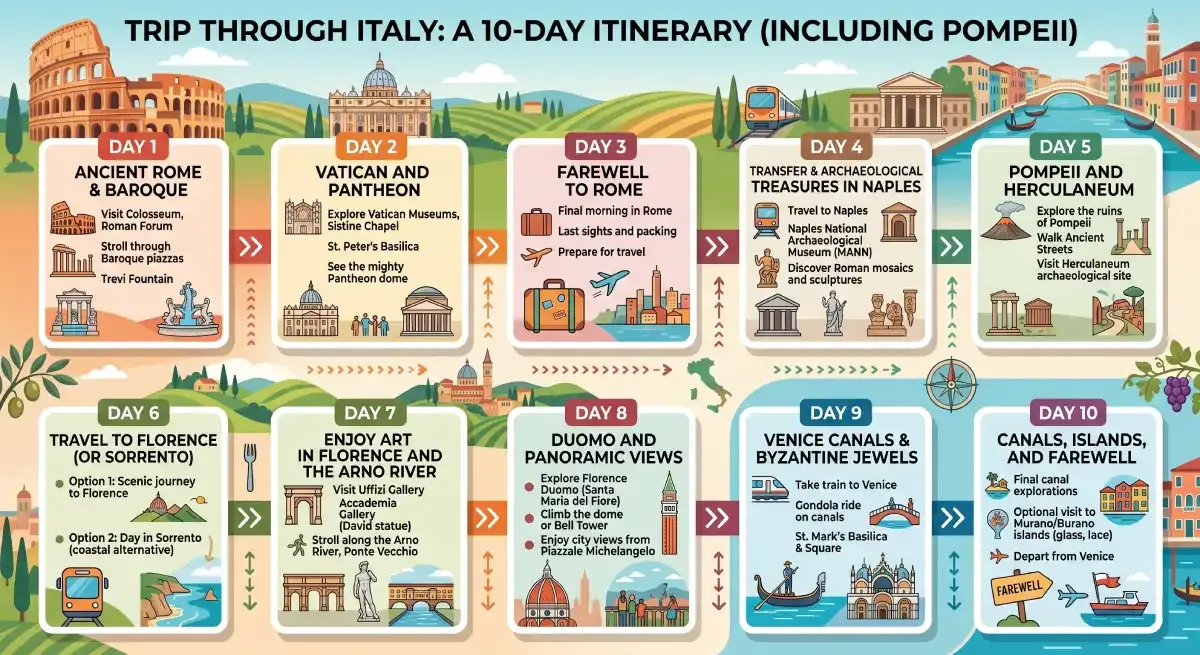 Infographic 10-day itinerary in Italy