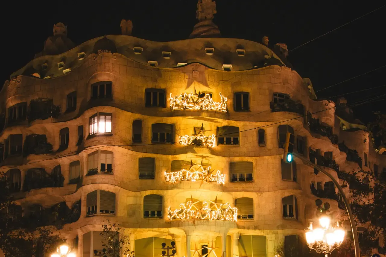 La Pedrera illuminated at night