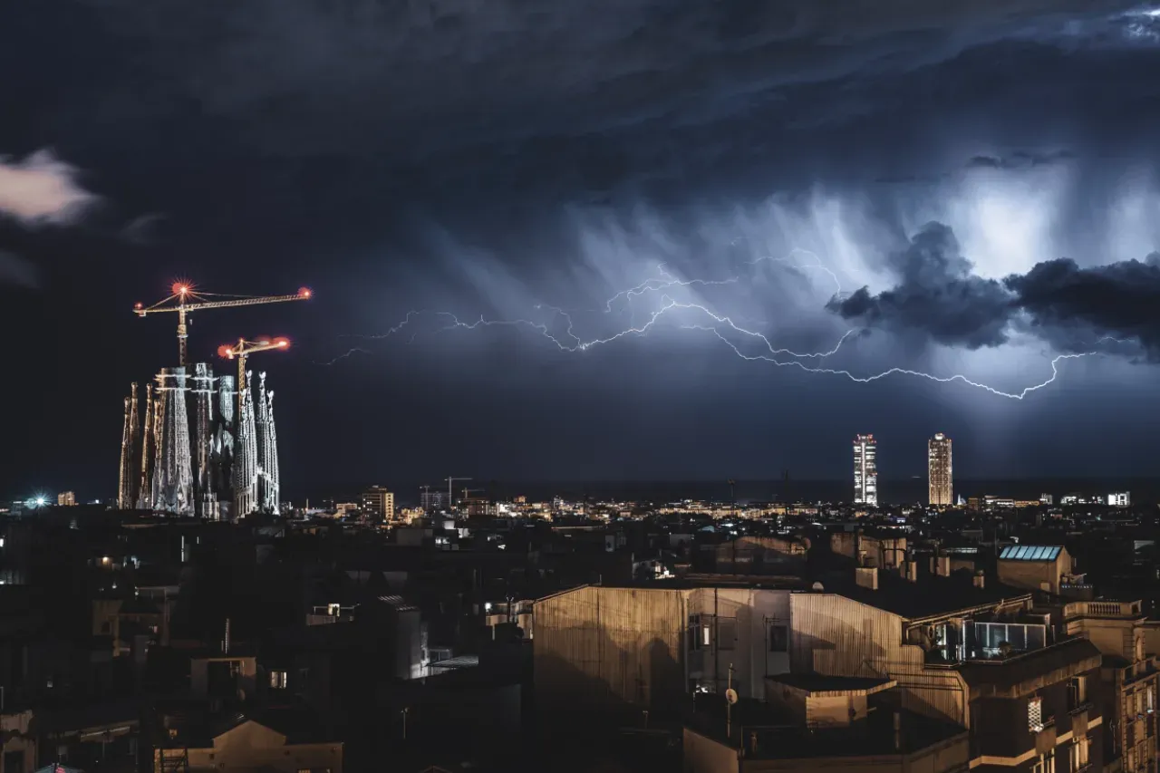 Lightning over the city of Barcelona