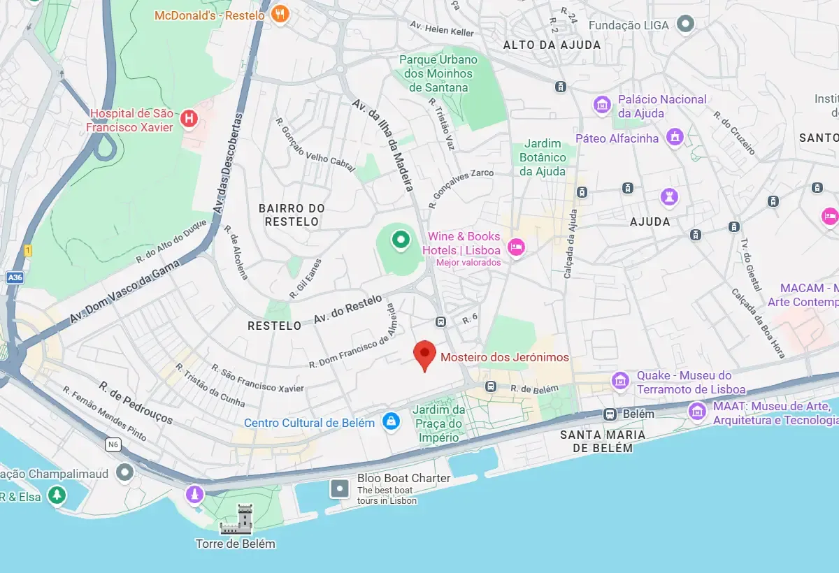 Location of the Jerónimos Monastery