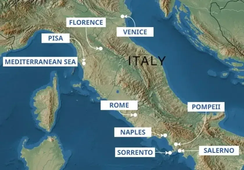 Map of the cities near Pompeii