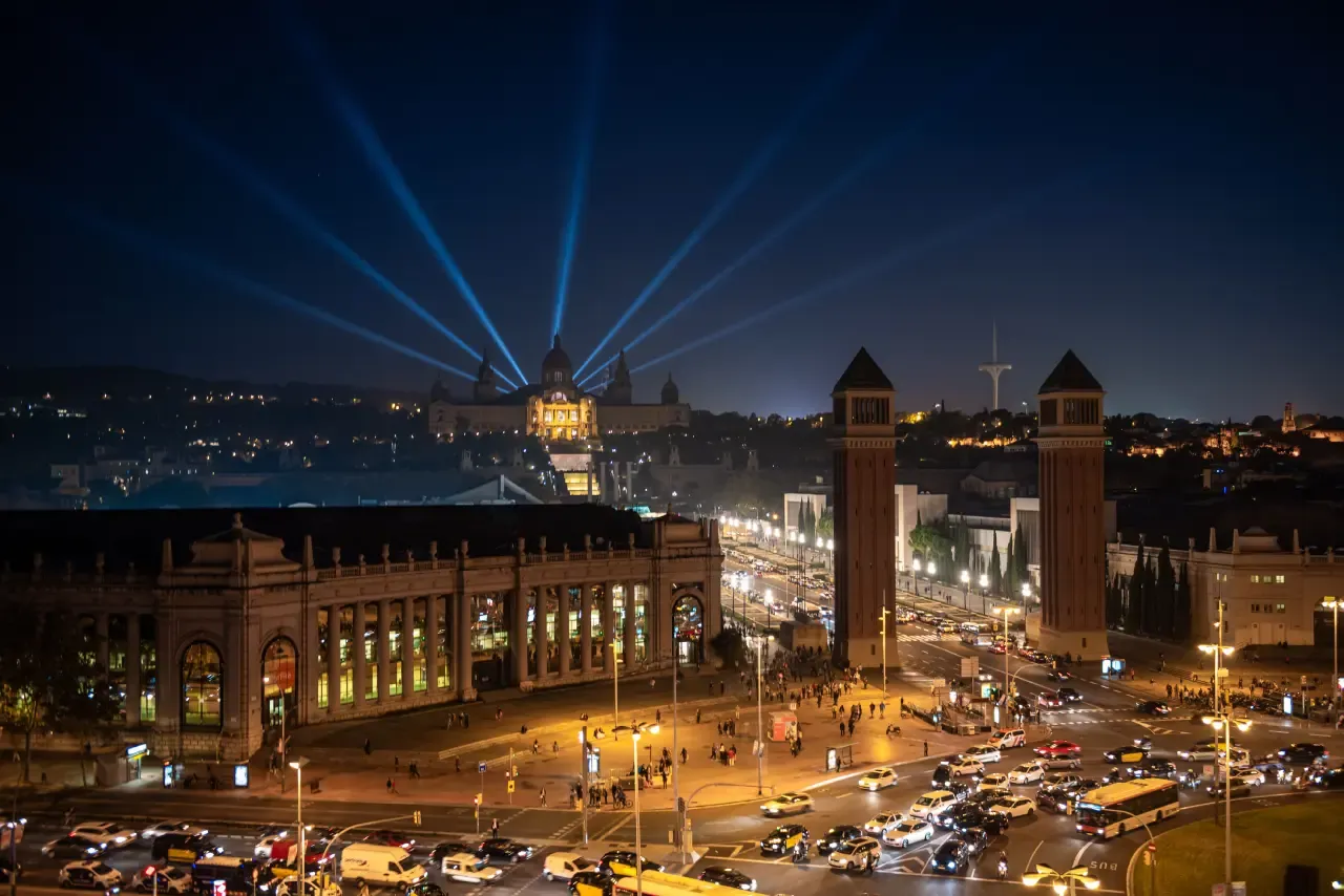 The National Palace of Montjuïc illuminated at night