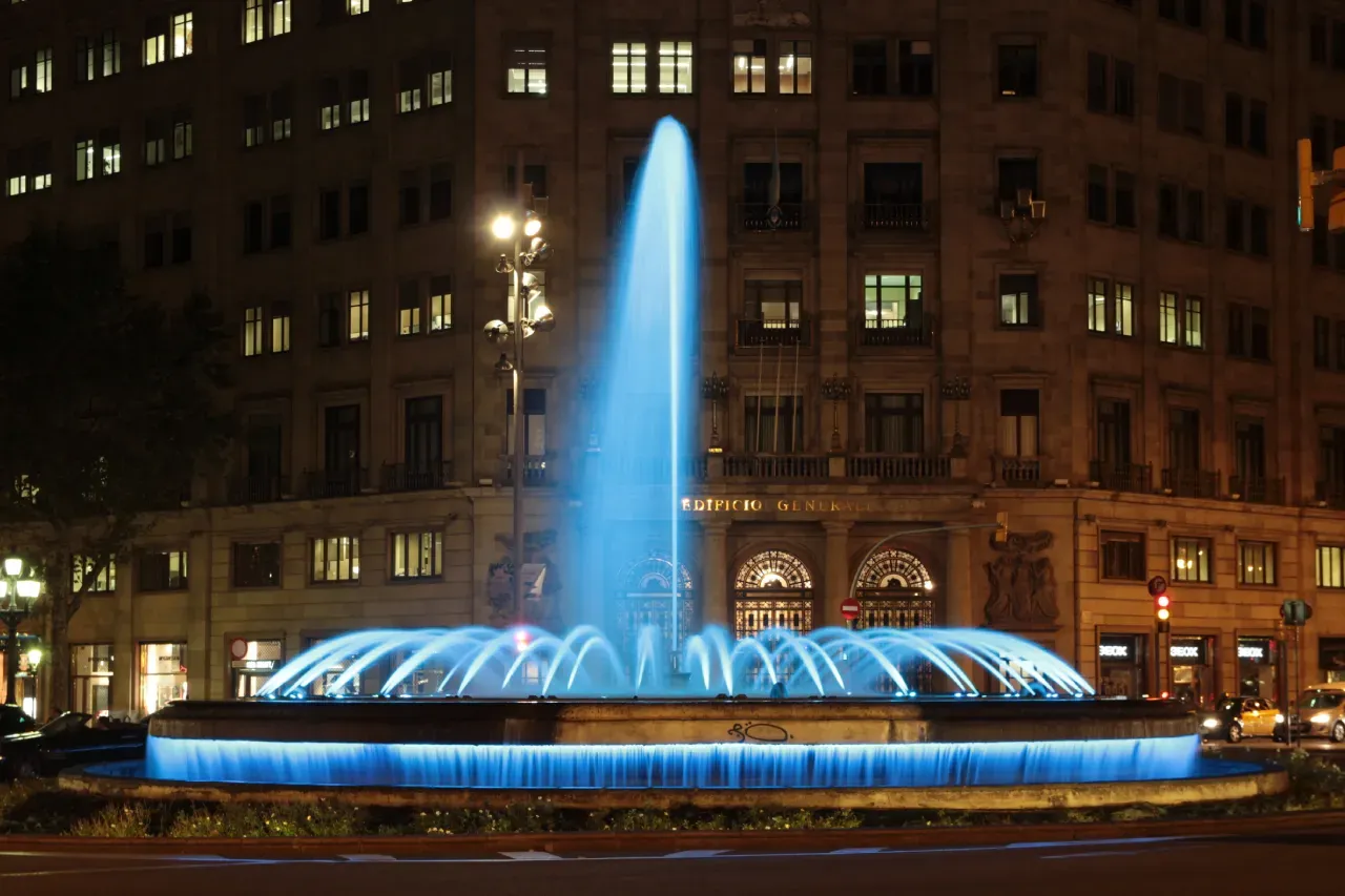 Passeig de Gràcia Fountain evening illumination