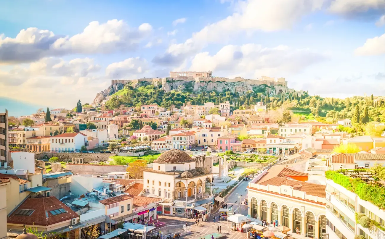 skyline of athens with acropolis hill