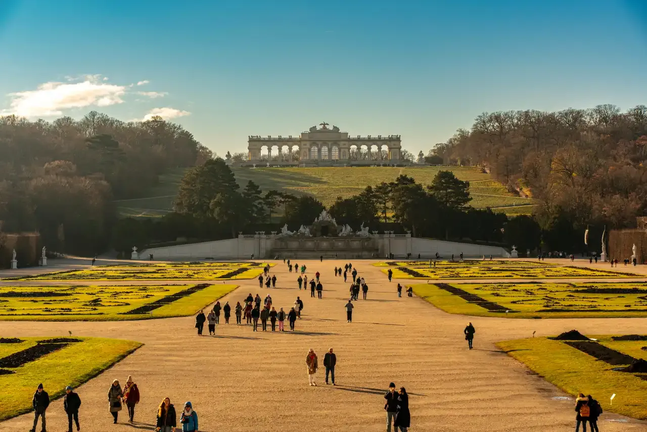 Tourists at the Gloriette at Schönbrunn Palace
