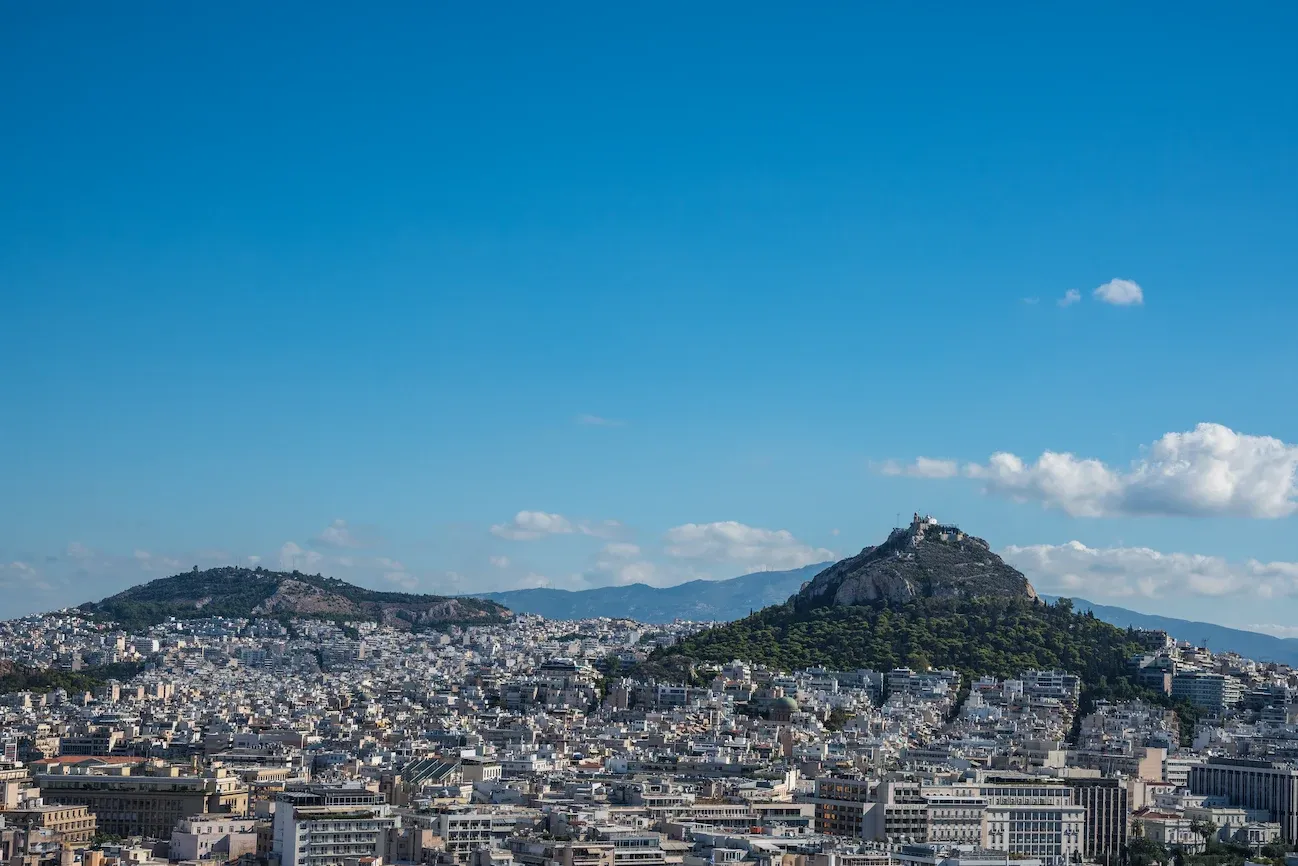 view of athens greece in august