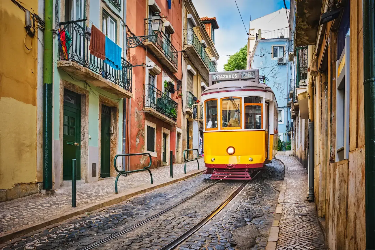 Yellow tram 28 in Lisbon